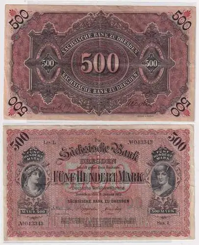 500 Mark Banknote sächsische Bank zu Dresden 2.Januar 1911 (167223)