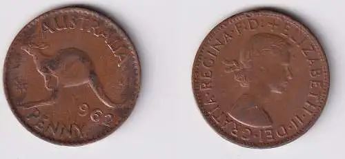 1 Penny Kupfer Münze Australien Känguru 1962 ss (167126)