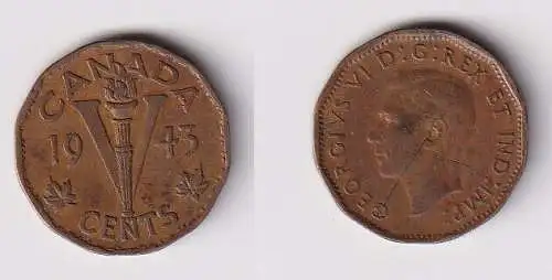 5 Cents Messing Münze Kanada Canada Georg VI. 1943 ss (167173)