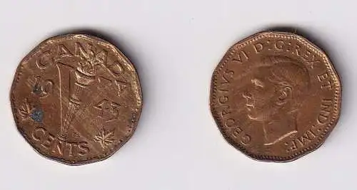 5 Cents Messing Münze Kanada Canada Georg VI. 1943 ss (167131)