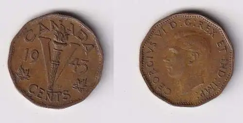 5 Cents Messing Münze Kanada Canada Georg VI. 1943 ss (167172)