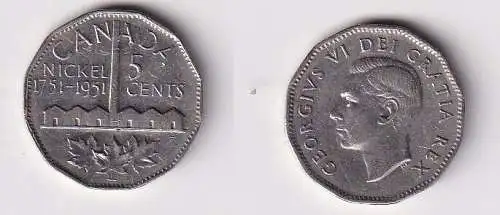 5 Cents Kupfer Nickel Münze Kanada Canada Georg VI. 1951 ss (167134)
