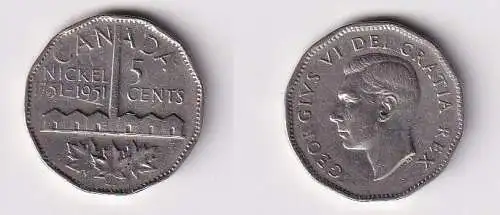 5 Cents Kupfer Nickel Münze Kanada Canada Georg VI. 1951 ss (167174)