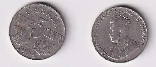 5 Cents Kupfer Nickel Münze Kanada Canada Georg V. 1924 ss (167181)