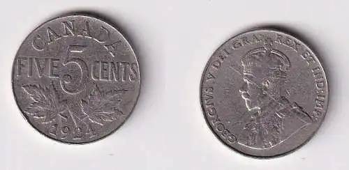 5 Cents Kupfer Nickel Münze Kanada Canada Georg V. 1924 ss (167136)