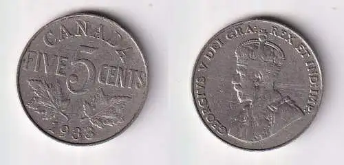 5 Cents Kupfer Nickel Münze Kanada Canada Georg V. 1933 ss (167071)