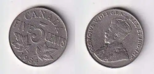 5 Cents Kupfer Nickel Münze Kanada Canada Georg V. 1934 ss (167152)