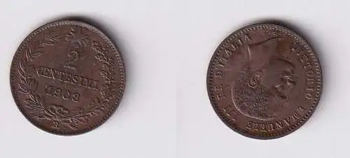 2 Centesimi Kupfer Münze Italien 1908 R vz (167124)
