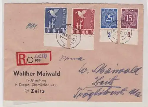 907300 Einschreibebrief SBZ Zeitz Unterrand Friedenstaube 1945