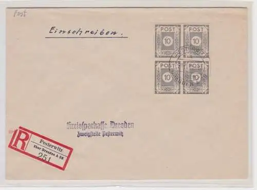 907058 Einschreibebrief SBZ Pesterwitz Viererblock ungeschnitten Dresden 1945