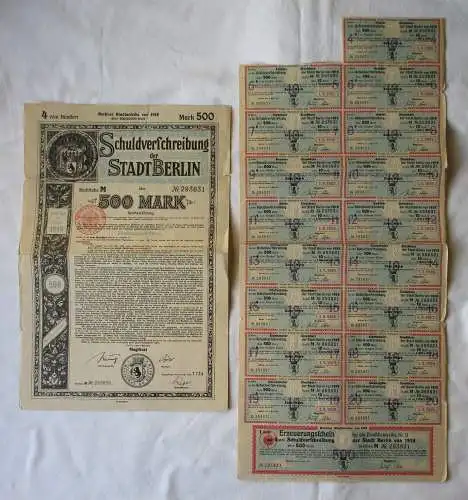 500 Mark Schuldverschreibung der Stadt Berlin 1919 mit Zinsschein (160828)