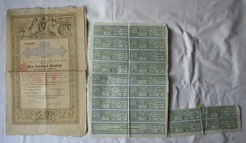 1000 Gulden Österreichische Staatsschuldverschreibung Wien 1868 + Coupon /125709