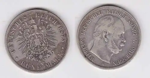 5 Mark Silbermünze Preussen Wilhelm I 1875 B Jäger 97 ss (102717)