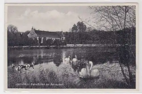 905800 Ak Jagdschloss Kranichstein mit Teich und Schwänen, bei Darmstadt