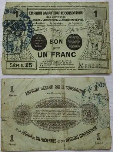 1 Franc Banknote Frankreich Notgeld Region de Valenciennes 1917 (164667)
