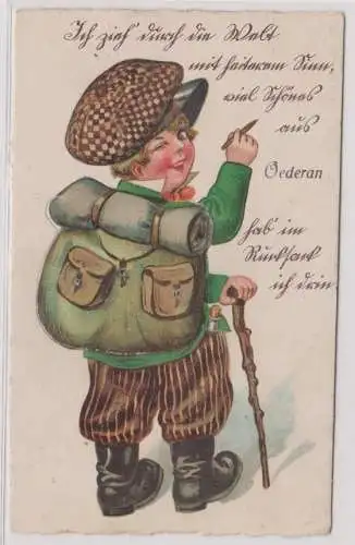 903395 Leporello Ak Oederan Junge mit Rucksack, Hut und Stock 1928