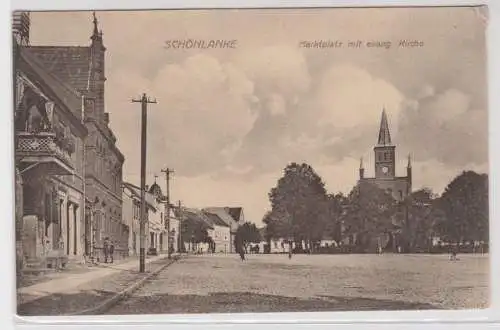 903779 Ak Schönlanke Marktplatz mit evangelischer Kirche 1917