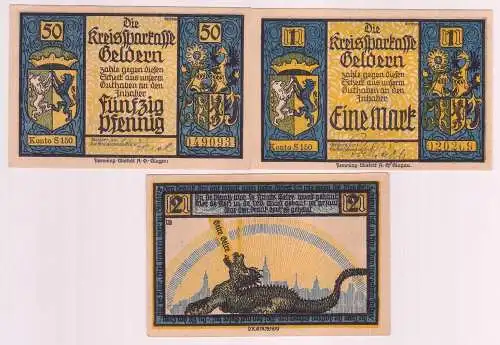3 Banknoten Notgeld Kreiskommunalkasse Geldern 1922 (162380)