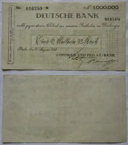 1 Million Mark Banknote Berlin Deutsche Bank 17.8.1923 (162625)