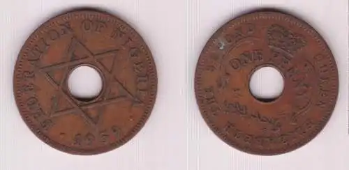 1 Penny Bronze Lochmünze Nigeria 1959 Queen Elizabeth II. (155099)