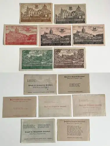 7 Banknoten 10 bis 50 Heller Notgeld Ortsgemeinde Haizendorf 1920 (155293)