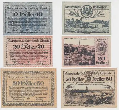 3 Banknoten 10 bis 50 Heller Notgeld Stadtgemeinde Gleink (142713)