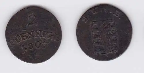 2 Pfennig Kupfer Münze Sachsen Weimar Eisenach 1807 (117287)
