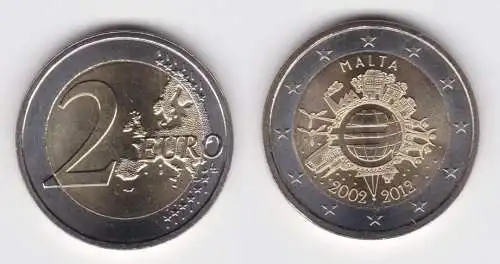 2 Euro Gedenkmünze Malta 2012 - 10 Jahre Euro Einführung  Stgl. (121307)