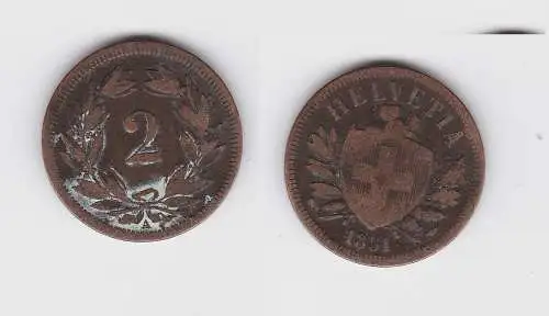 2 Rappen Kupfer Münze Schweiz 1851 A (134346)