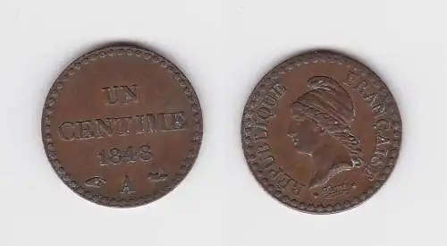 1 Centimes Kupfer Münze Frankreich 1848 A (134233)