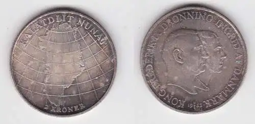 2 Kroner Silber Münze Dänemark 1953 "Grönlandfahrt" KM 844 f.Stgl. (143501)