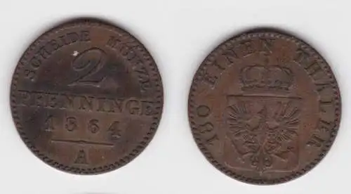 2 Pfennig Kupfer Münze Preussen 1864 A ss (117218)