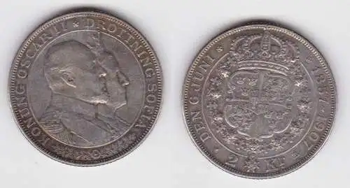 2 Kroner Silber Münze Schweden Goldene Hochzeit 1907 KM 776 f.vz (143065)