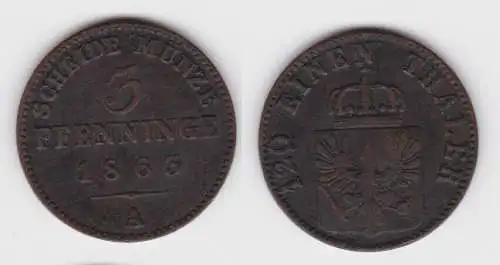 3 Pfennig Kupfer Münze Preussen 1863 A ss (119256)
