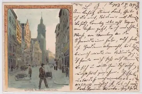 81648 Bruno Bürger Künstler Ak Leipzig Nicolaistraße & Kirche 1908