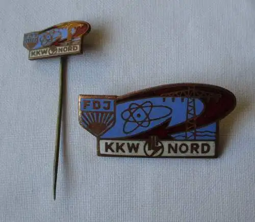 DDR Abzeichen Jugendobjekt KKW Kernkraftwerk Nord Greifswald + Miniatur (161673)