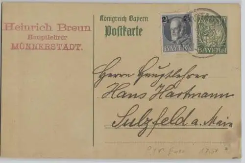 99295 Ganzsachen Postkarte P98 I/03 Königreich Bayern 7 1/2 Pfennig 1919