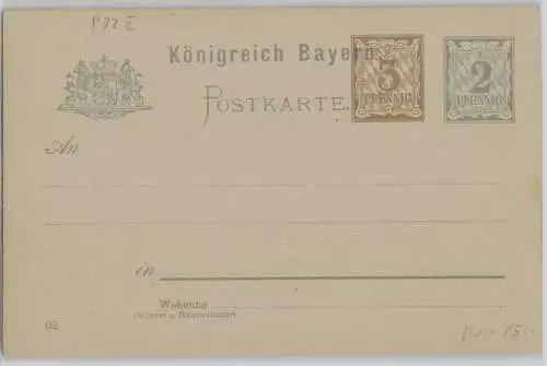 17987 Ganzsachen Postkarte P72/03 Königreich Bayern 3 + 2 Pfennig um 1902