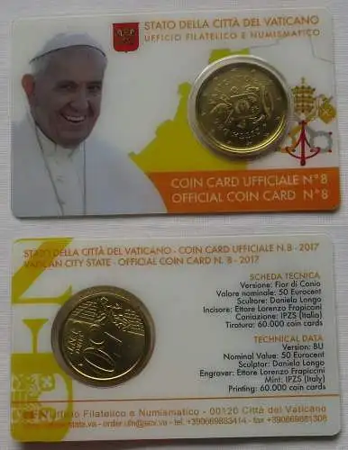 Vatikan 50 Euro Cent Münze 2017 Coincard No.8 Vatican City Euromünze (155315)