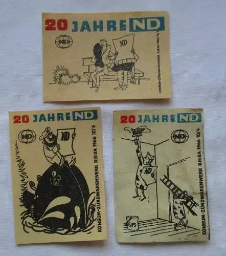 3x Streichholzetikett Serie 20 Jahre Neues Deutschland Riesa 1966 (123001)
