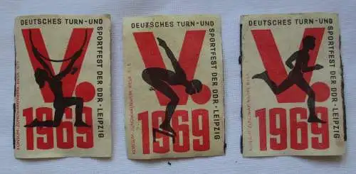 3x Streichholzetikett Serie Deutsches Turn- und Sportfest Leipzig 1969 (122805)