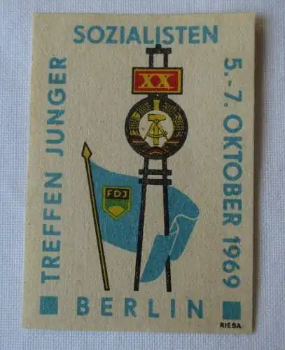 Streichholzetikett Treffen junger Sozialisten Berlin 5.-7. Oktober 1969 (125312)