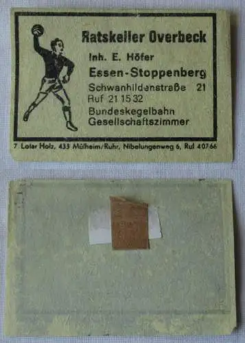 Streichholzetikett Ratskeller Overbeck Inh. E. Höfer Essen-Stoppenberg (144839)