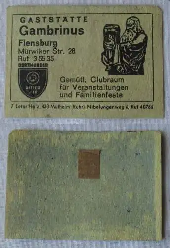 Streichholzetikett Gaststätte Gambrinus Flensburg Dortmunder Ritterbier (146187)