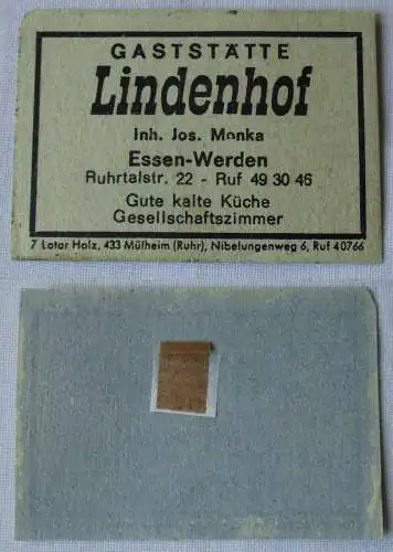 Streichholzetikett Gaststätte Lindenhof Inh. Jos. Monka Essen-Werden (147423)