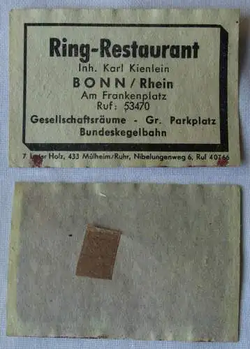 Streichholzetikett Ring-Restaurant Inh. K. Kienlein Bonn /Rhein (144089)