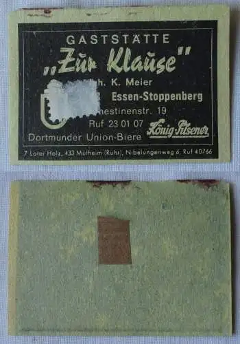 Streichholzetikett Gaststätte "Zur Klause" Inh. Meier Essen-Stoppenberg (143941)