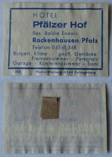 Streichholzetikett Hotel Pfälzer Hof Rockenhausen Pfalz Wedra Werbung (148224)