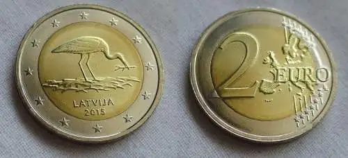 2 Euro Gedenkmünze Lettland 2015 Schwarzstorch Stgl. (159535)