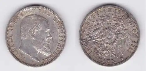 3 Mark Silber Münze Wilhelm II König von Württemberg 1911 (109106)